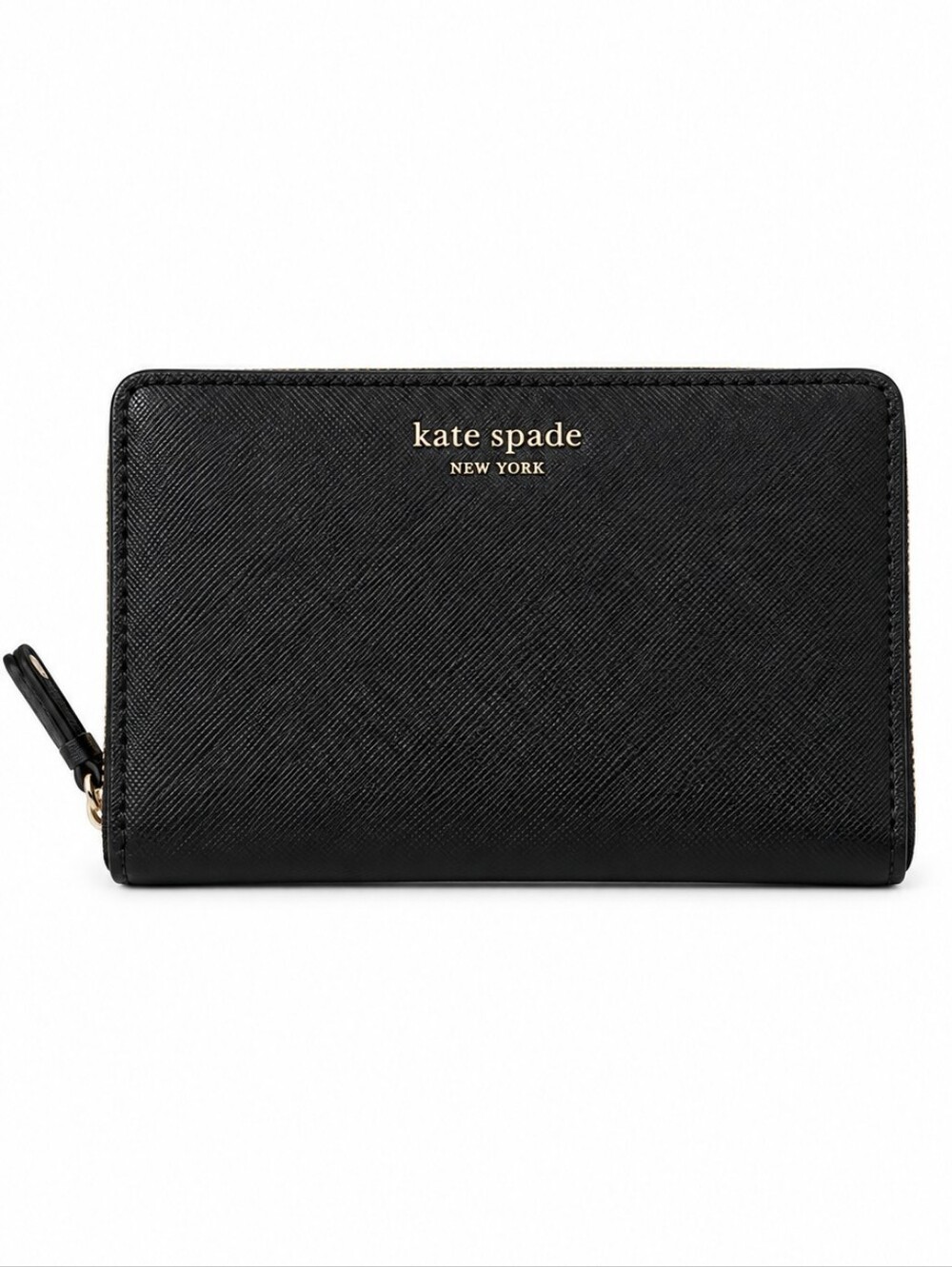 Kate Spade Cameron Medium Bifold Wallet Black Gold Lettering